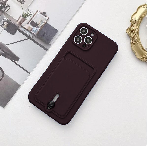 Silicone Card Holder Protection Case For iPhone 15 Pro Max in Plum Case Cover FoneFunShop   