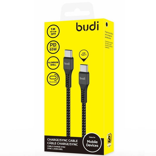 Type C to Type C Reversible Alluminum Shell Braided Cable Budi 1m PD 65W Cable FoneFunShop   