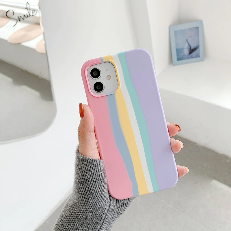 Case For iPhone 12 Mini Liquid Silicone Cover Rainbow Brighton Rock Case Cover FoneFunShop   