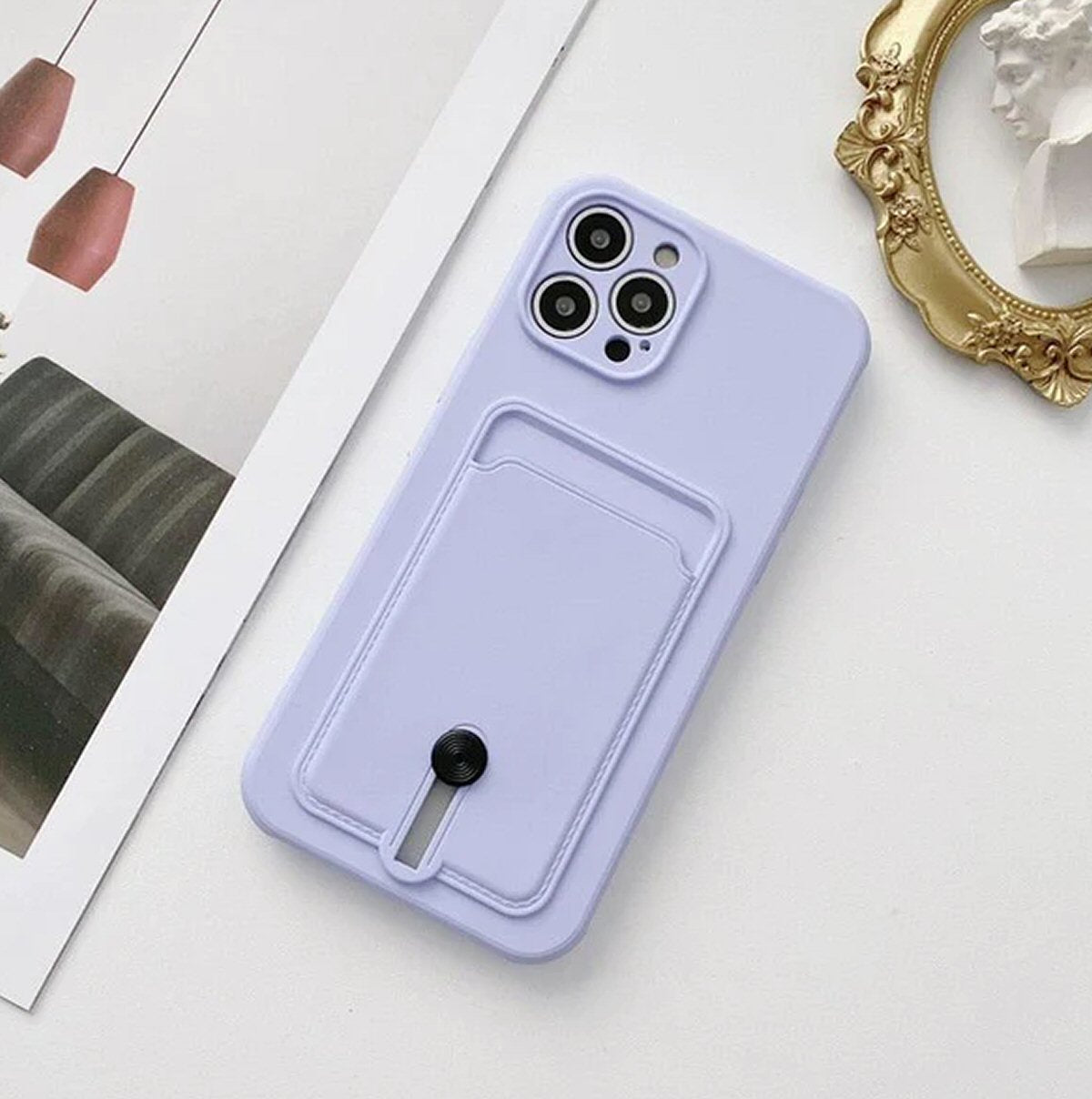 Case For iPhone 15 Pro Silicone Card Holder Protection in Lavender Case Cover FoneFunShop   