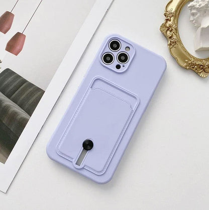 Silicone Card Holder Protection Case For iPhone 15 Pro Max in Lavender Case Cover FoneFunShop   