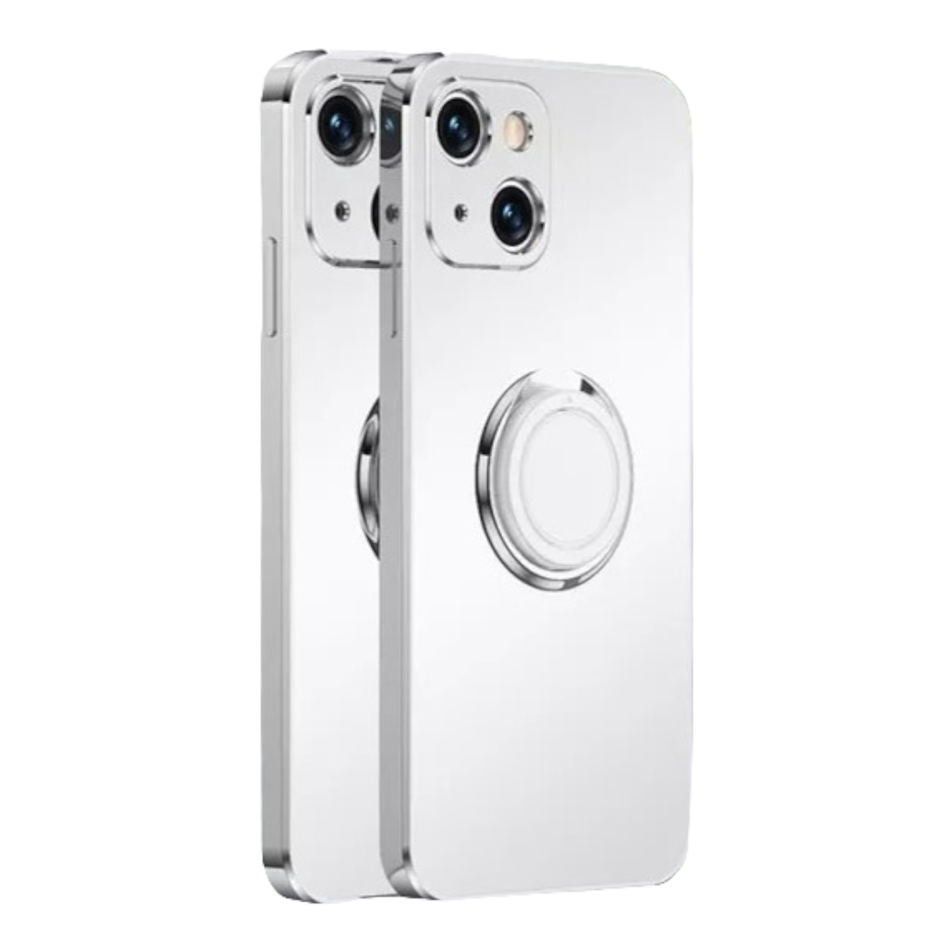 Case For iPhone 13 Pro Max in White Luxury Plating Magnetic Car Ring Case Cover FoneFunShop   