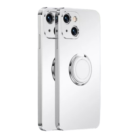 Case For iPhone 13 Pro Max in White Luxury Plating Magnetic Car Ring Case Cover FoneFunShop   