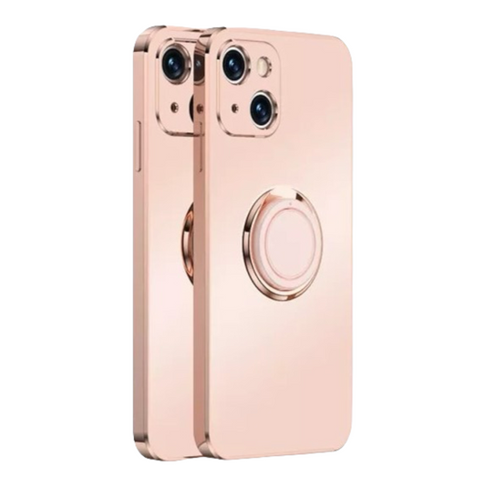 Case For iPhone 13 in Pink Luxury Plating Magnetic Car Ring Case Cover FoneFunShop   