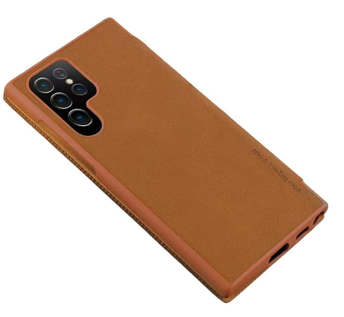 Case For Samsung S23 Ultra G Case PU Leather Flip in Khaki Case Cover FoneFunShop   