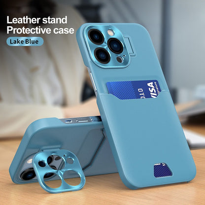 Case For iPhone 14 in Lake Blue Card Holder Lens Protector Stand Case Cover FoneFunShop   