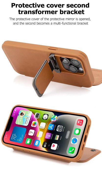 Leather Flip Case with Stand and Camera Protection For iPhone 15 in Black Camera FoneFunShop   