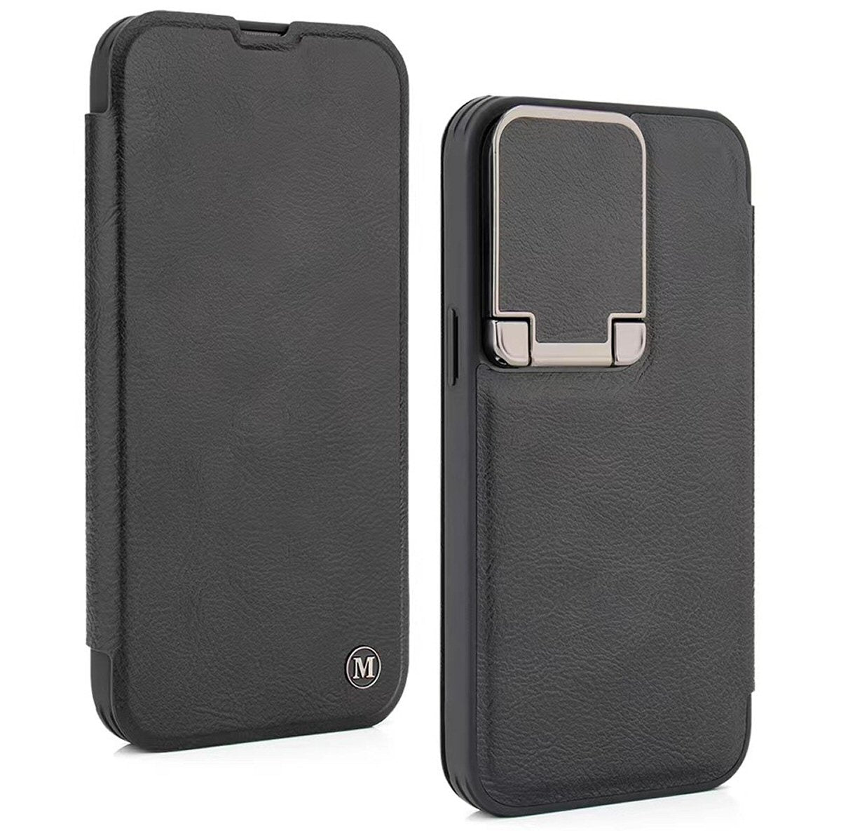 Leather Flip Case with Stand and Camera Protection For iPhone 15 in Black Camera FoneFunShop   