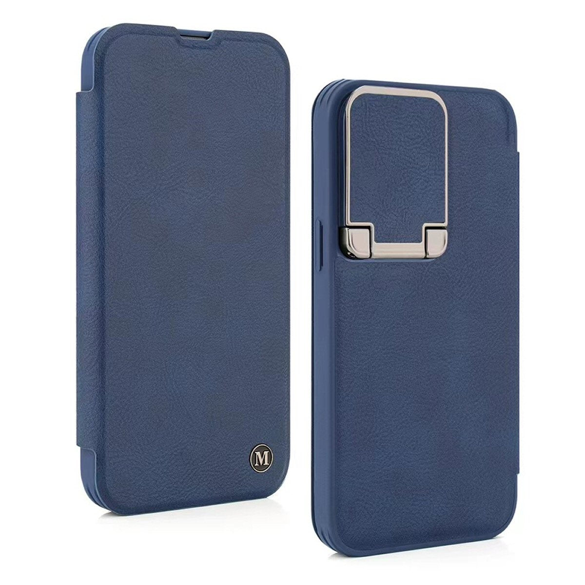 Leather Flip Case with Stand and Camera Protection For iPhone 15 in Blue Camera FoneFunShop   