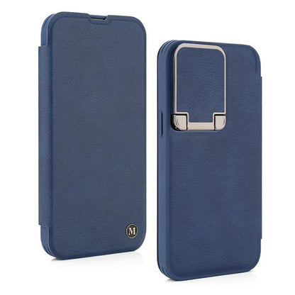 Leather Flip Case with Stand and Camera Protection For iPhone 15 Pro Max in Blue Camera FoneFunShop   