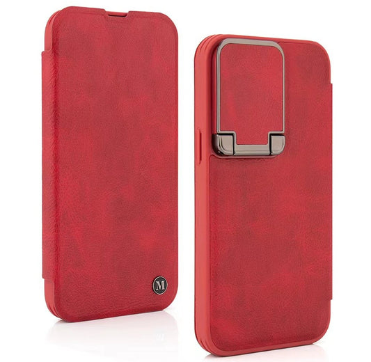 Leather Flip Case with Stand and Camera Protection For iPhone 15 Pro Max in Red Camera FoneFunShop   