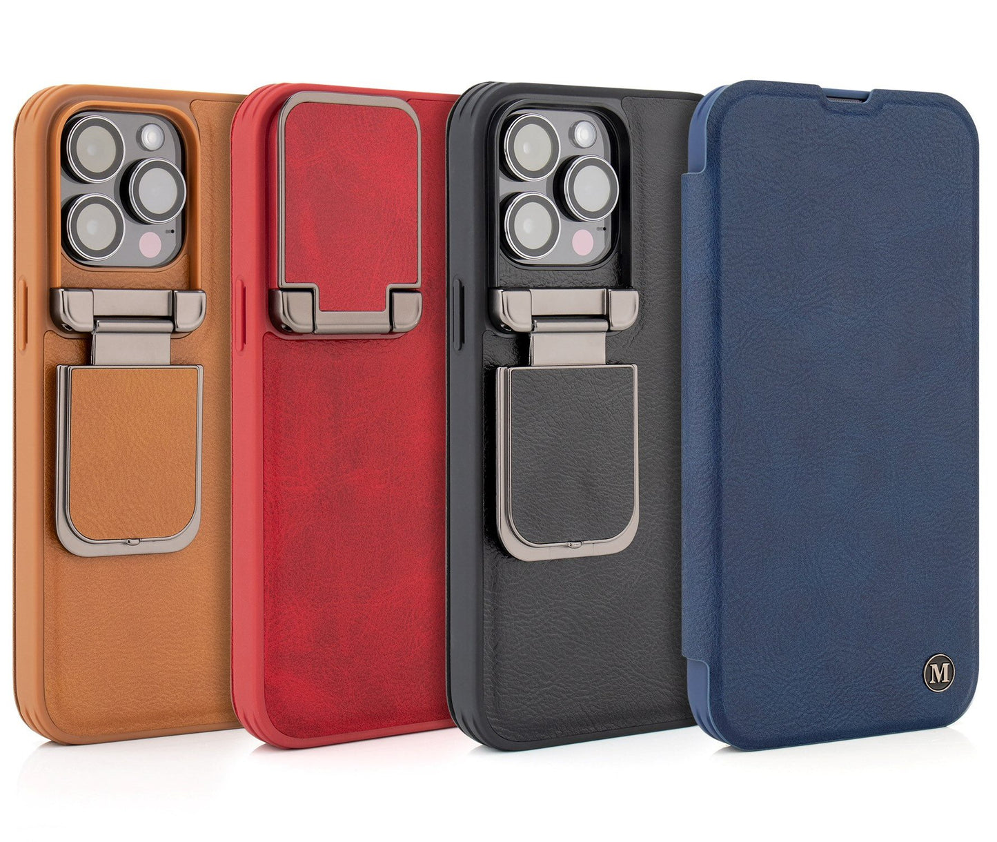 Leather Flip Case with Stand and Camera Protection For iPhone 15 in Red Camera FoneFunShop   