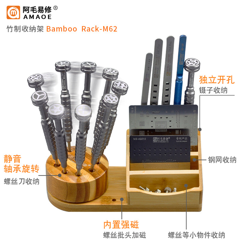 Screwdriver Holder Rotating AMAOE M62 Bamboo Multifunction Storage Rack Screwdriver FoneFunShop   