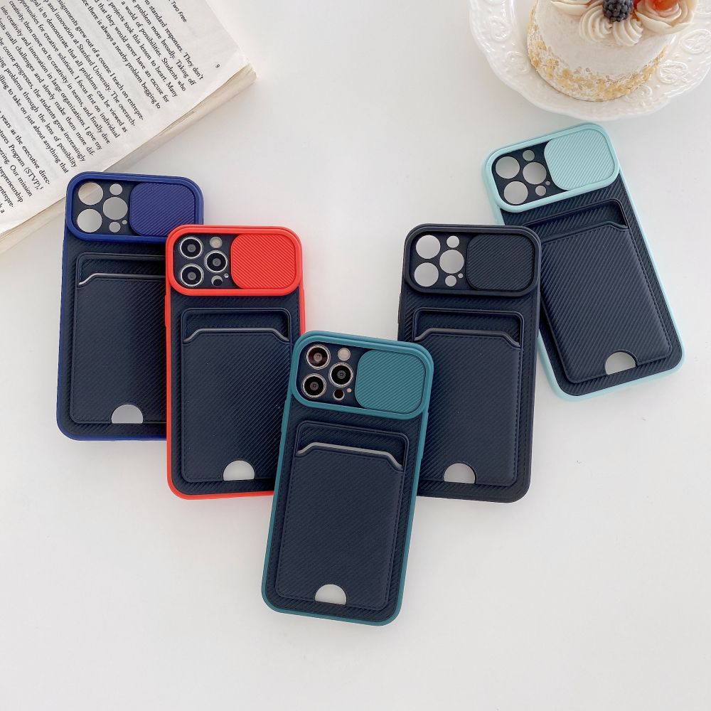 Case For iPhone XS Max in Blue Ultra thin Case with Card slot Camera shutter Case Cover FoneFunShop   