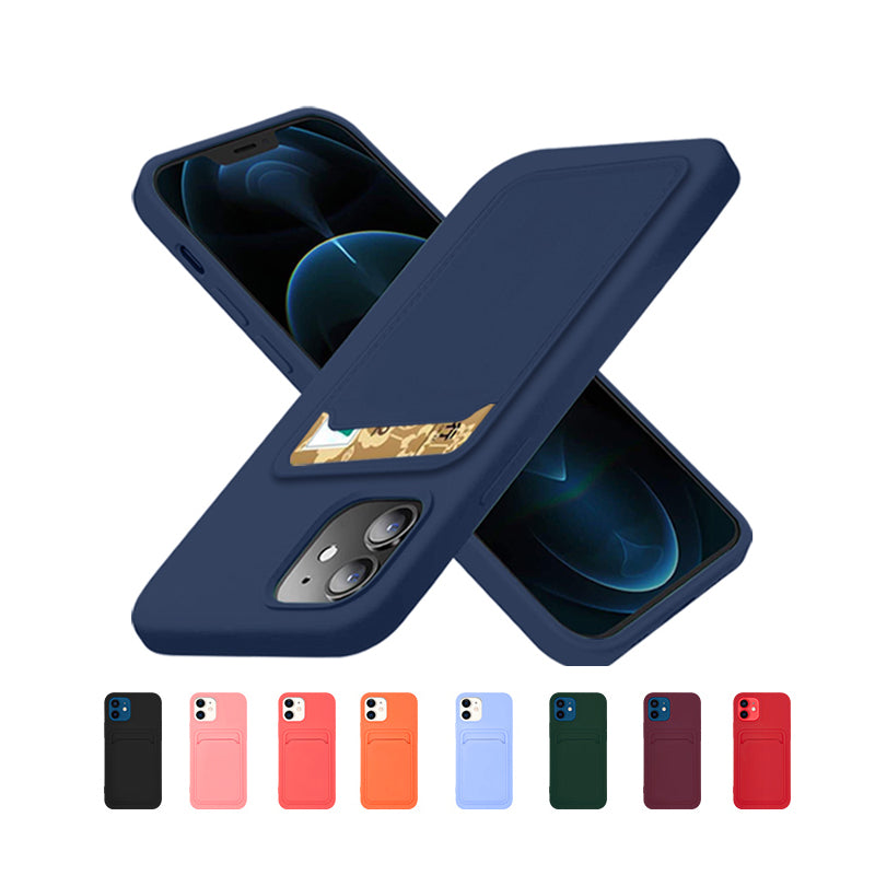 Case For iPhone 11 With Silicone Card Holder Navy Case Cover FoneFunShop   