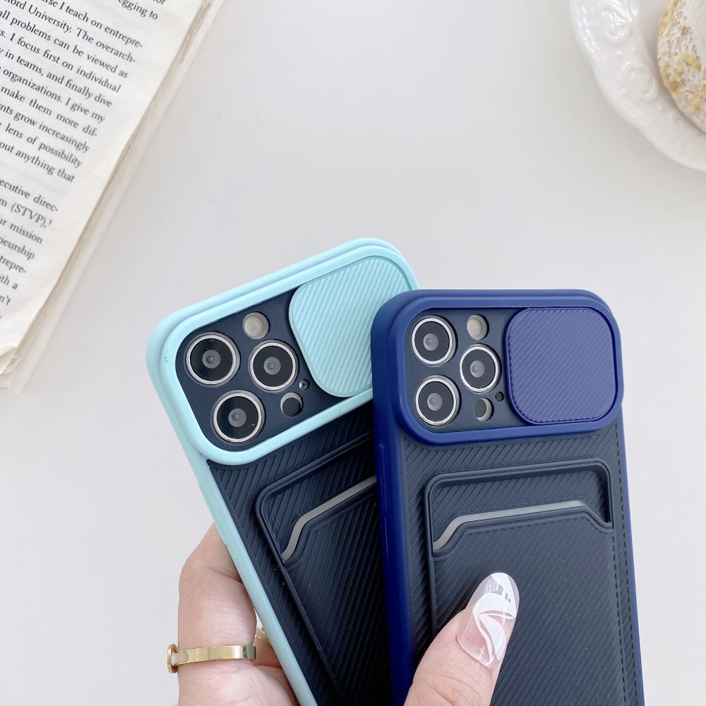 Case For iPhone XS Max in Cyan Ultra thin Case with Card slot Camera shutter Case Cover FoneFunShop   