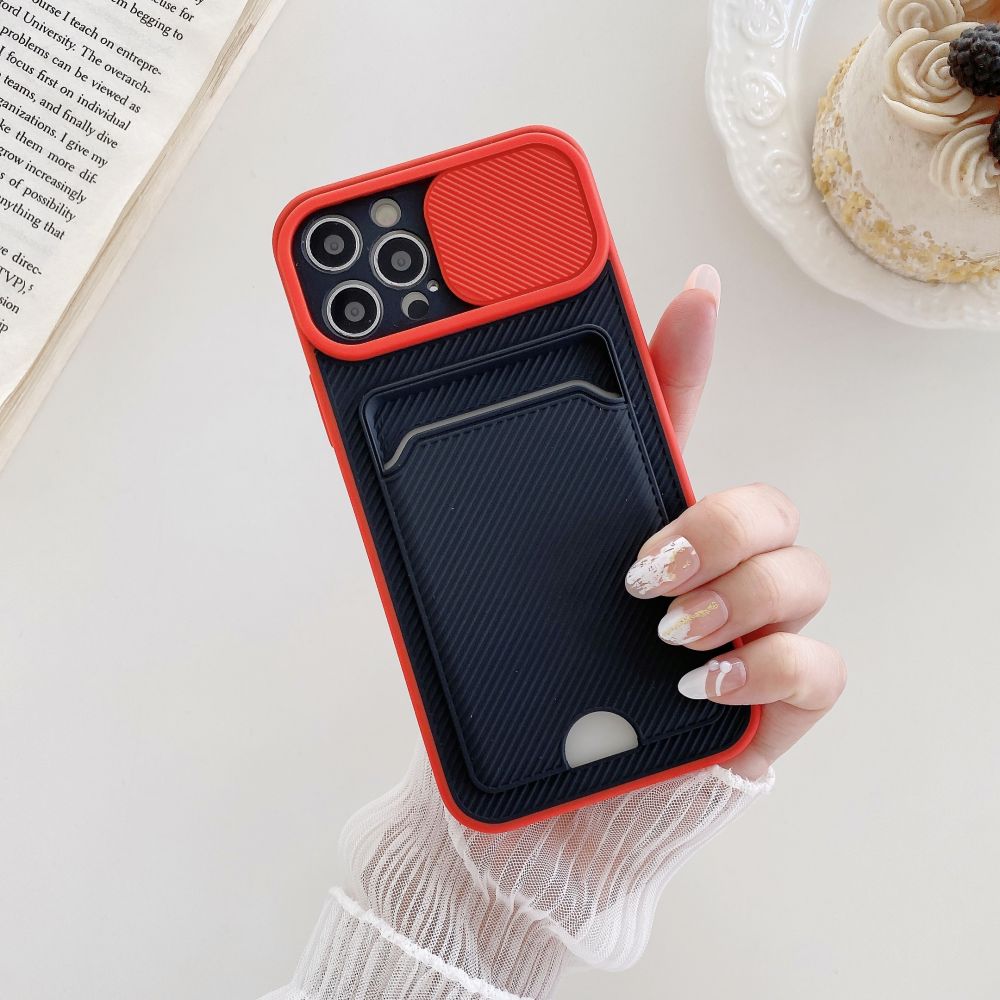 Case For iPhone 11 Pro in Red Ultra thin Case with Card slot Camera shutter Case Cover FoneFunShop   