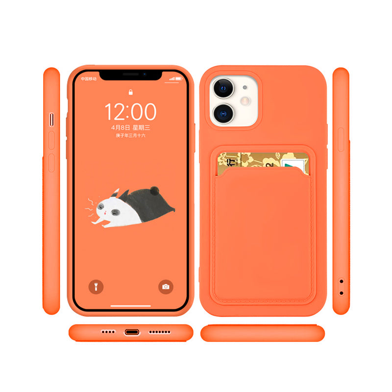 Case For iPhone 13 Mini With Silicone Card Holder Orange Case Cover FoneFunShop   