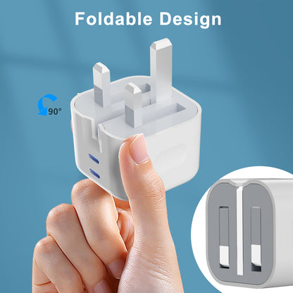 Plug For Tablets iPad 45W Folding Fast Charger Plug PD USB C Dual Port Charger FoneFunShop   