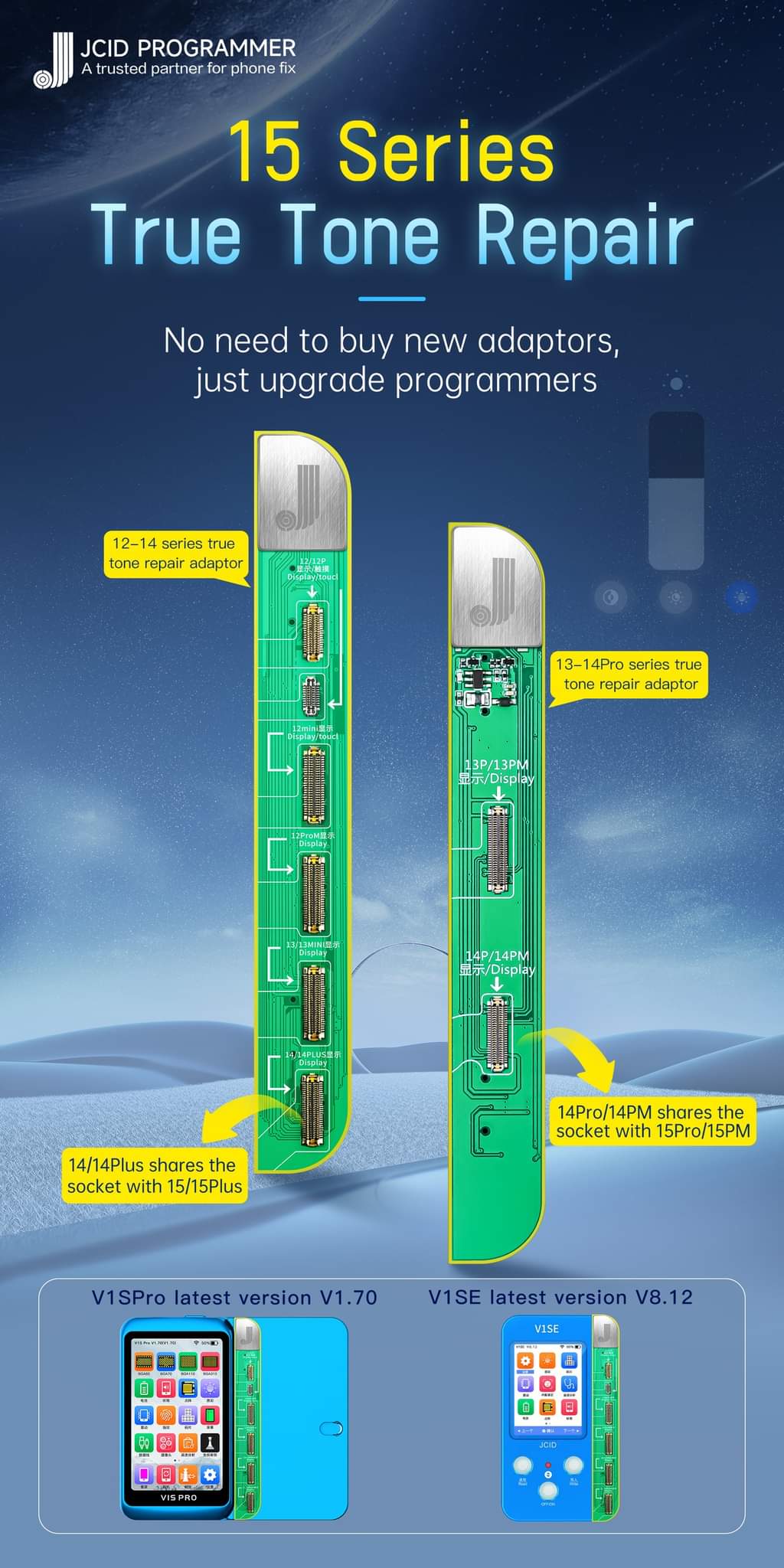 JCID V1SE Screen Adaptor PCB Add On For iPhone 13Pro 13PM 14Pro 14PM 15Pro 15PM Jc id FoneFunShop   