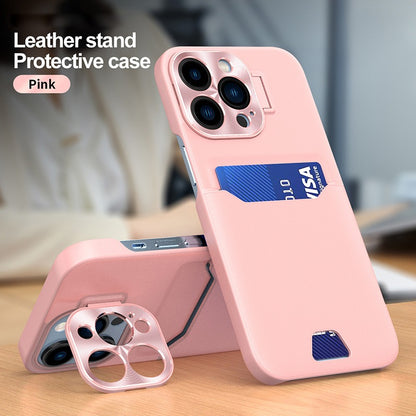 Case For iPhone 14 in Pink Card Holder Lens Protector Stand Case Cover FoneFunShop   