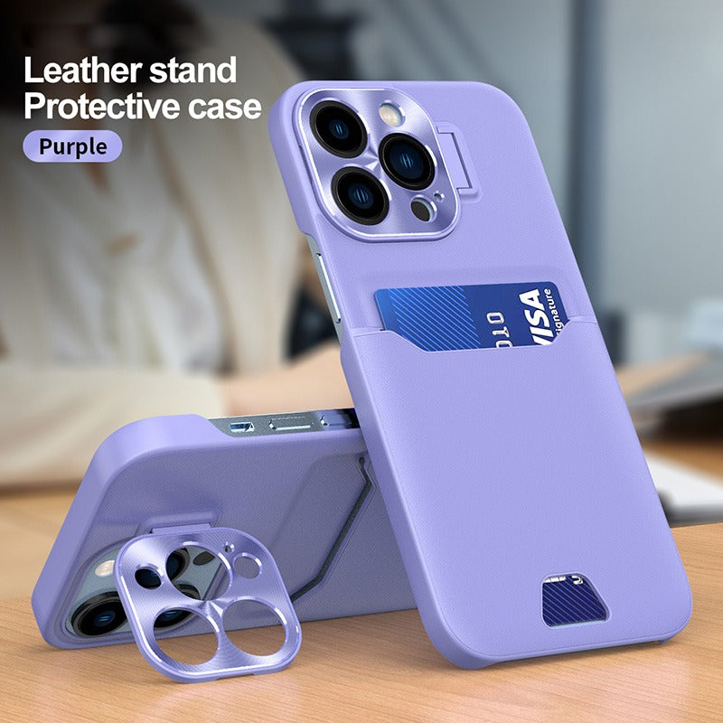 Case For iPhone 14 in Purple Card Holder Lens Protector Stand Case Cover FoneFunShop   