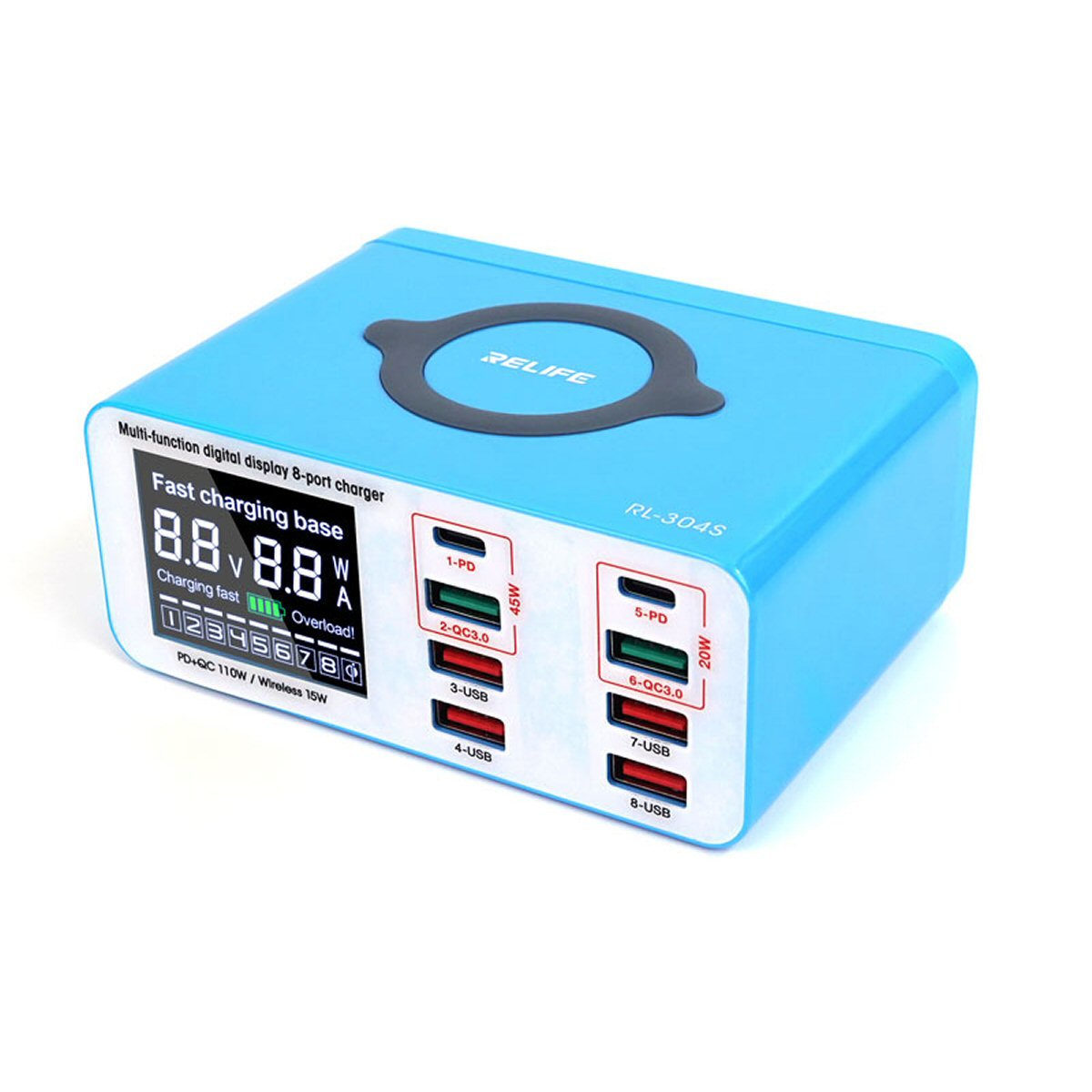 8 Port Charging Station Relife RL304S High Power Fast USB LED Display Relife FoneFunShop   