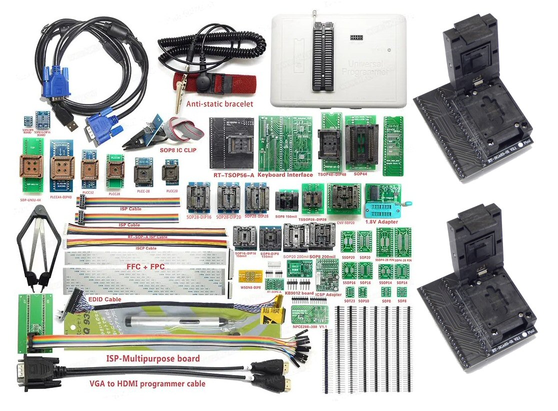 RT809H EMMC NAND FLASH Programmer With 51 Adapters Plus BGA63 and BGA64 Sockets Adapter FoneFunShop   