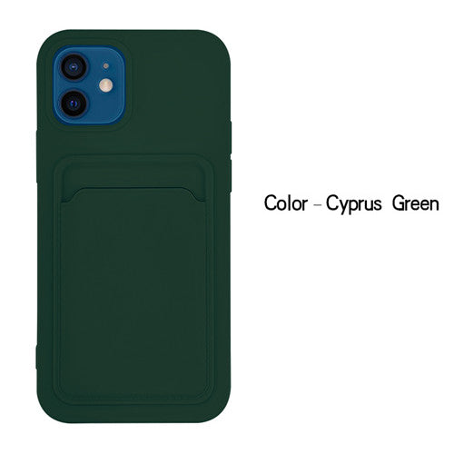 Case For iPhone 12 12 Pro With Silicone Card Holder Green Case Cover FoneFunShop   