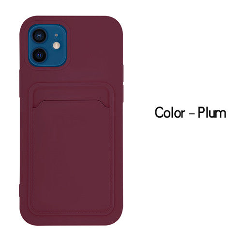 Case For iPhone 13 Mini With Silicone Card Holder Plum Case Cover FoneFunShop   