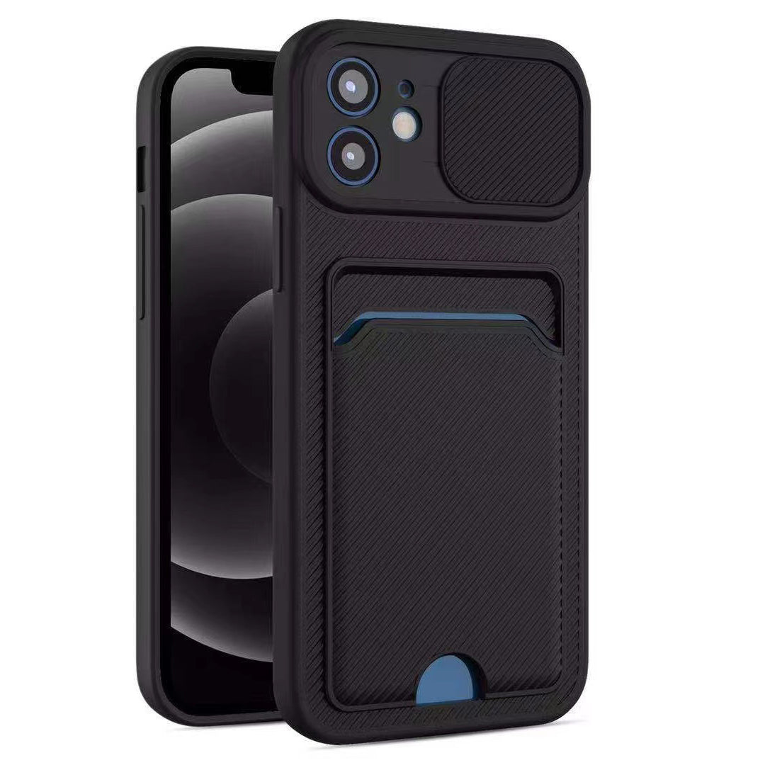 Case For iPhone 6P 7P 8P in Black Ultra thin Case with Card slot Camera shutter Case Cover FoneFunShop   