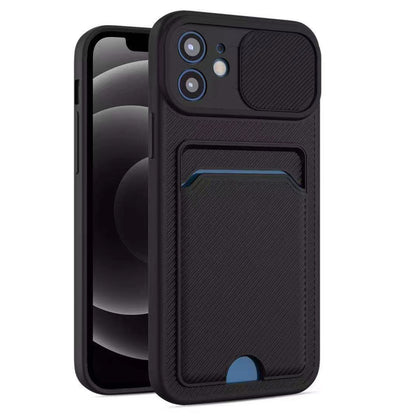 Case For iPhone 12 Pro Max in Black Ultra thin with Card slot Camera shutter Case Cover FoneFunShop   