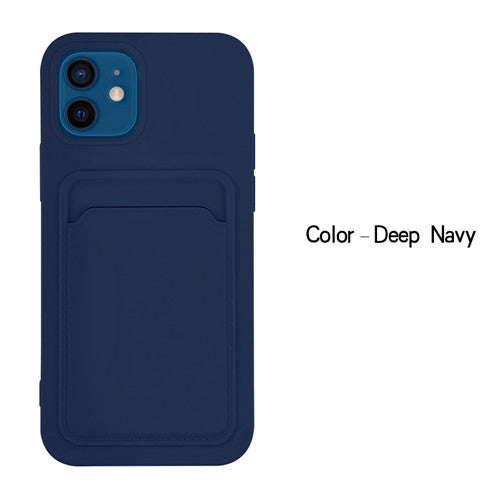 Case For iPhone 11 With Silicone Card Holder Navy Case Cover FoneFunShop   