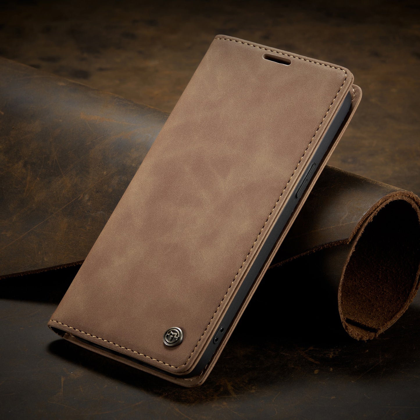 Flip Case For iPhone 13 Wallet in Beige Handmade Leather Magnetic Folio Flip Case Cover FoneFunShop   