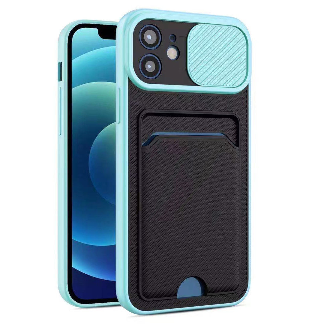 Case For iPhone 6g 7g 8g in Cyan Ultra thin Case with Card slot Camera shutter Case Cover FoneFunShop   