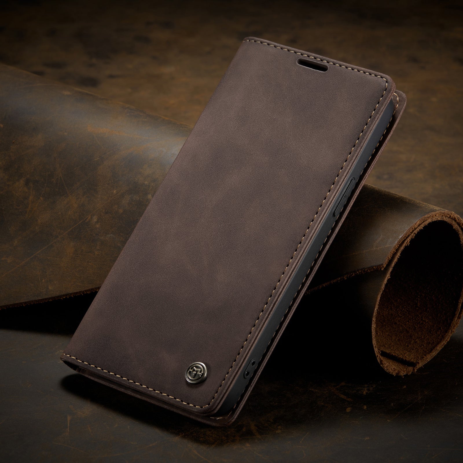 Flip Case For iPhone 13 Mini Wallet in Brown Handmade Leather Magnetic Flip Case Cover FoneFunShop   