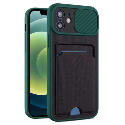 Case For iPhone 13 Pro Max in Green thin Case with Card slot Camera shutter Case Cover FoneFunShop   