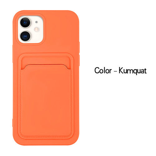 Case For iPhone 13 Pro With Silicone Card Holder Orange Case Cover FoneFunShop   