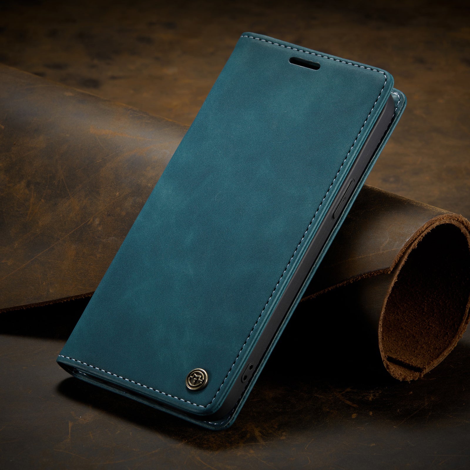 Flip Case For iPhone 13 Wallet Case in Teal Handmade Leather Magnetic Folio Flip Case Cover FoneFunShop   