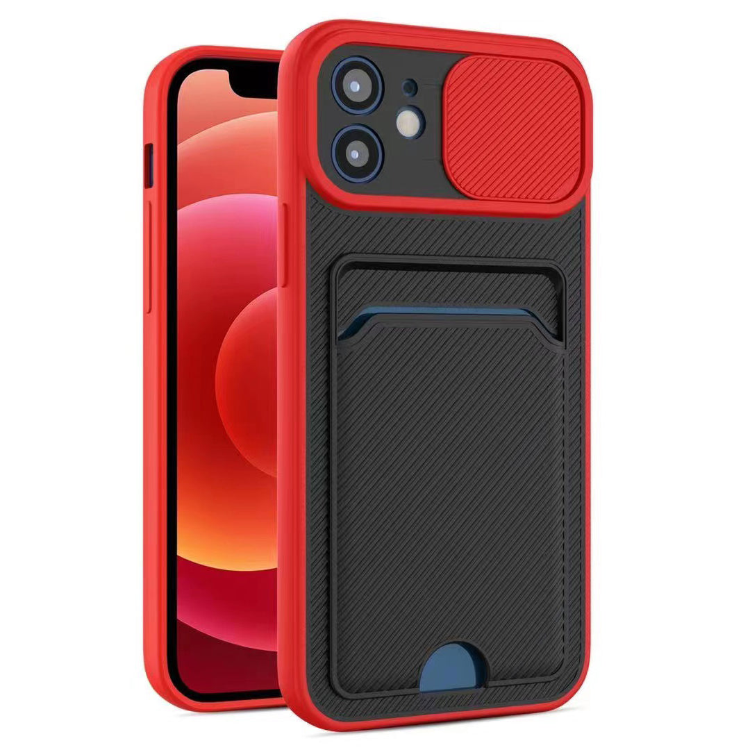 Case For iPhone 6P 7P 8P in Red Ultra thin Case with Card slot Camera shutter Case Cover FoneFunShop   