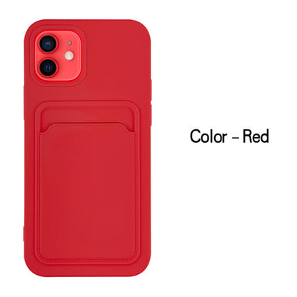 Case For iPhone 11 Pro With Silicone Card Holder Red Case Cover FoneFunShop   