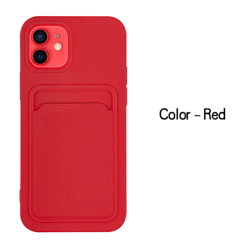 Case For iPhone 13 Mini With Silicone Card Holder Red Case Cover FoneFunShop   