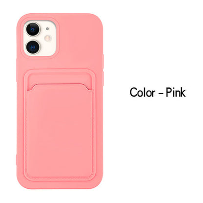 Case For iPhone 13 Mini With Silicone Card Holder Pink Case Cover FoneFunShop   