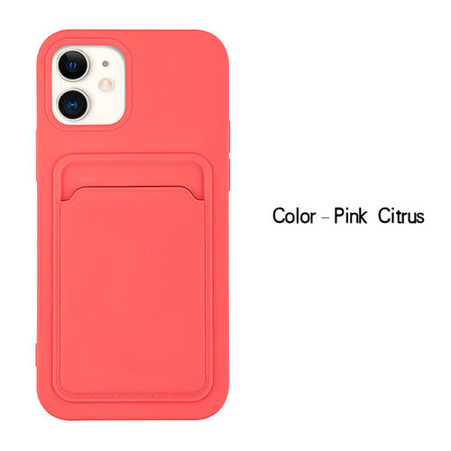 Case For iPhone 11 Pro Max With Silicone Card Holder Pink Citrus Case Cover FoneFunShop   