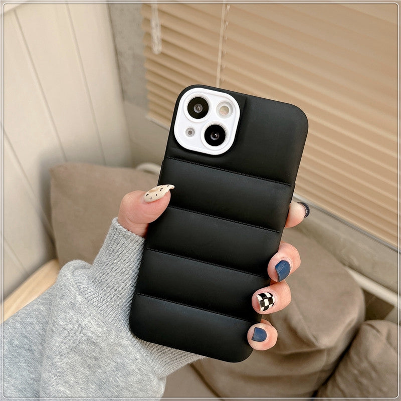 Case For iPhone 13 Black Puffer Down Jacket Case Cover FoneFunShop   