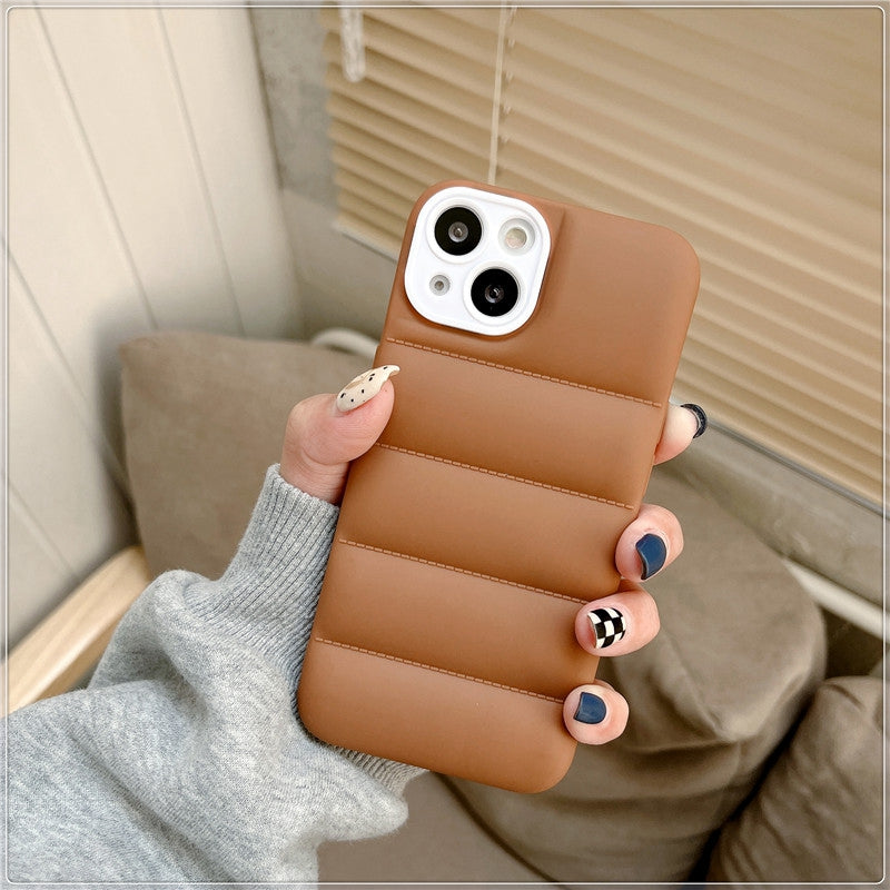 Case For iPhone 13 Brown Puffer Down Jacket Case Cover FoneFunShop   