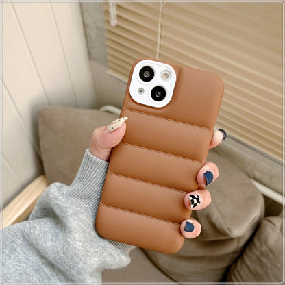 Case For iPhone 13 Brown Puffer Down Jacket Case Cover FoneFunShop   