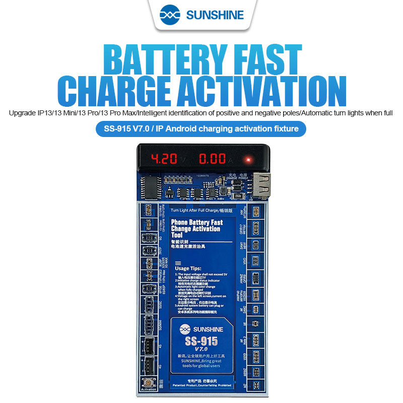 Sunshine SS915 V7 Battery Charge Activation Tool For iPhone 4 to 13 Android Battery FoneFunShop   