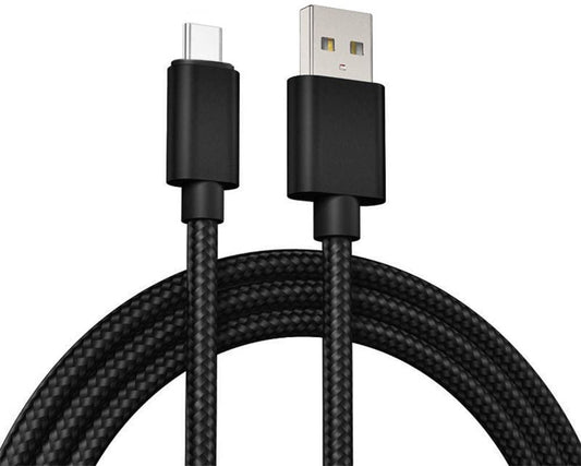 Type C Braided Cable Tough Fast Charge Data Sync Black 1M Cable FoneFunShop   