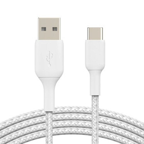 Type C Braided Cable Tough Fast Charge Data Sync White 1M Cable FoneFunShop   